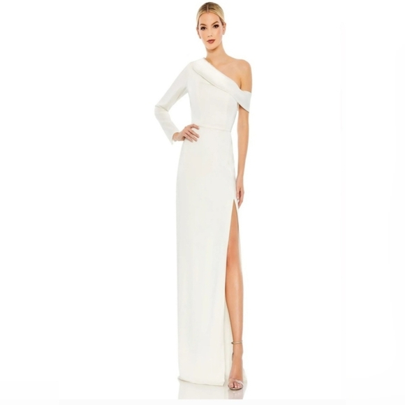 Mac Duggal One-Shoulder White Satin Dress - Picture 1 of 9